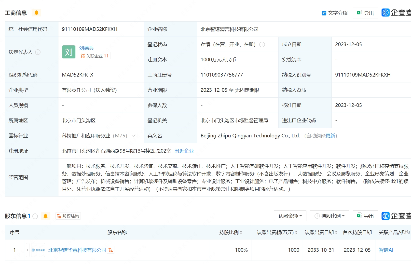 智谱AI在京设立科技新公司，加码人工智能应用软件开发